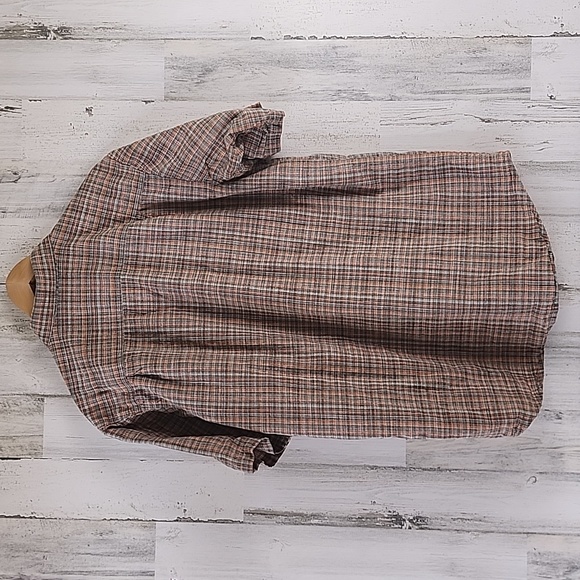 Columbia orange gray plaid pearl snap 2 pocket collared shirt Size Large TALL - Picture 5 of 9